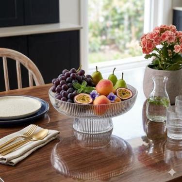 Imagem de Centro de Mesa com Pé 30cm Graffiato 2,8L em Vidro Hauskraft