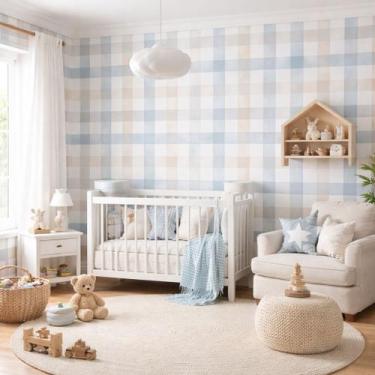 Imagem de Papel de Parede Xadrez Vichy Adesivo Vinil Lavável Infantil Moderno De