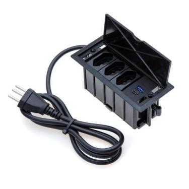 Imagem de Caixa De Tomada 4 Blocos 3 Tomadas 20A 2 USB 9.0A 1 Tipo C - CONNECT C