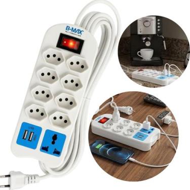 Imagem de Filtro De Linha 8 Tomadas Com USB Extensão Elétrica Bivolt Com Proteçã
