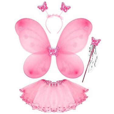 Imagem de Kit Fantasia Borboleta Fada Infantil Asa Varinha Tiara Saia Resistente