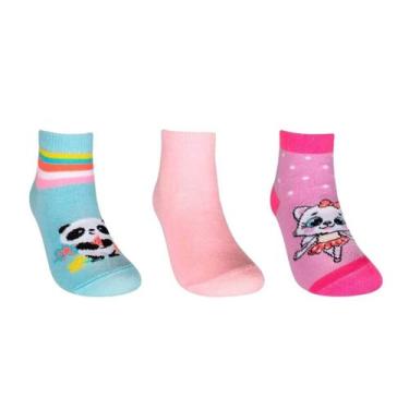 Imagem de Meia Hoahi Infantil Kit3x1 Estampada, Rosa, Roxo, 23-27