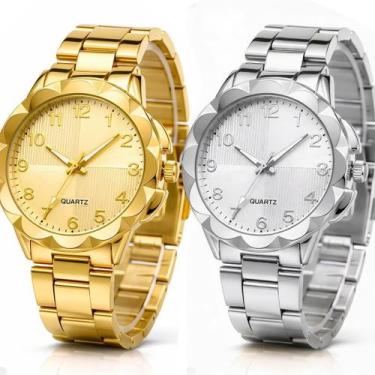 Imagem de Relogio feminino prova dagua dourado + relogio aço strass qualidade pr