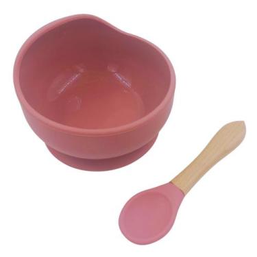 Imagem de Pratinho de Silicone Infantil com Ventosa e Colher Treinamento Rosa - 