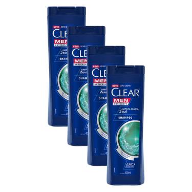 Imagem de Kit 4 Shampoos Anticaspa Clear Limpeza Diária 2 Em 1 400ml