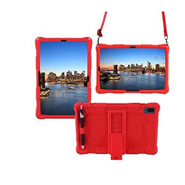 Imagem de Tampas de tablet Tablet Case para Samsung Galaxy Tab S6 Lite 10.4"/ P610, Soft and Light Silicone à prova de choque capa protetora com kickstand e alça de ombro Capa protetora da capa (Color : Red)