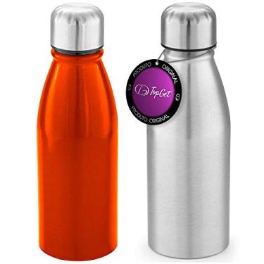 Imagem de Kit 2x Squeeze Alumínio 500 ml Wave TopGet Prata e Laranja