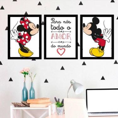 Imagem de Kit 3 Quadros Decorativos Mickey e Minnie Todo o Amor