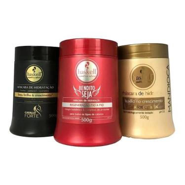 Imagem de KIT CRONOGRAMA CAPILAR MÁSCARA HASKELL 500gr  | BENDITO SEJA | CAVALO FORTE | MANDIOCA