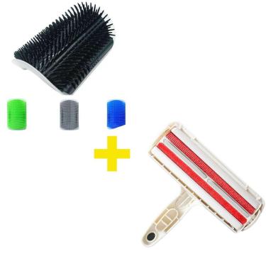 Imagem de Auto Escova Massageadora De Parede Tira Pelo Gatos + Tira Pelo Removedor Pet Rolo Gato Cachorro Cama Sofá Carpete