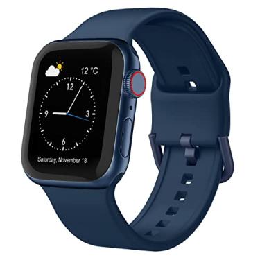 Imagem de Adepoy Compatível com pulseiras de relógio Apple 41 mm 40 mm 38 mm, pulseira esportiva de silicone macio com fecho clássico para iWatch Series SE 7 6 5 4 3 2 1 para mulheres, homens, Abyss Blue 38/40/41 mm