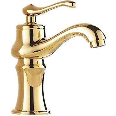 Imagem de Torneiras, torneiras de bacia com acabamento dourado torneiras para pia de banheiro torneiras misturadoras de latão de alavanca única torneiras misturadoras de pia fria e quente design moderno pequena surpresa