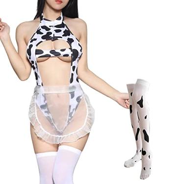 Imagem de SINROYEE Womens Anime Cow Cosplay Bikini Bra and Panty Set Japanese Kawaii maid lingerie (cow outfit 9)