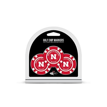 Imagem de Team Golf NCAA Nebraska Cornhuskers Pacote com 3 marcadores de bola de golfe, tamanho de fichas de pôquer com marcadores de esmalte de dupla face menores pop-up