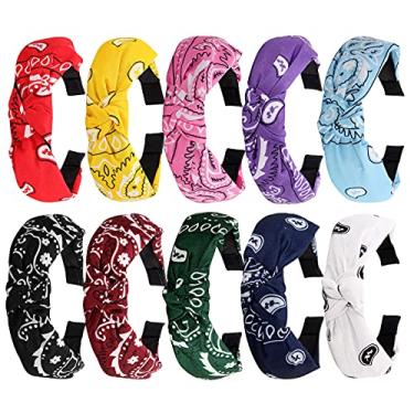 Imagem de TOBATOBA Bandana para mulheres, pacote com 10 bandanas com nó para mulheres, faixas de cabeça tipo paisley, não deslizam, moda para mulheres, vintage, boho, turbante, bandanas femininas para mujer