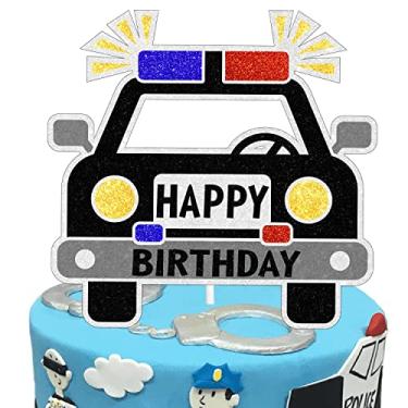 Imagem de Topo de bolo de carro de polícia Feliz Aniversário Tema de Polícia Menino Menina Homem Bebê Decorações de Festa de Aniversário