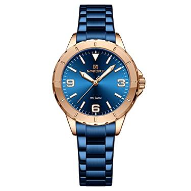 Imagem de Relógio feminino de aço inoxidável com data, analógico, quartzo, à prova d'água, esportivo, relógios de pulso casual para negócios com calendário, Azul