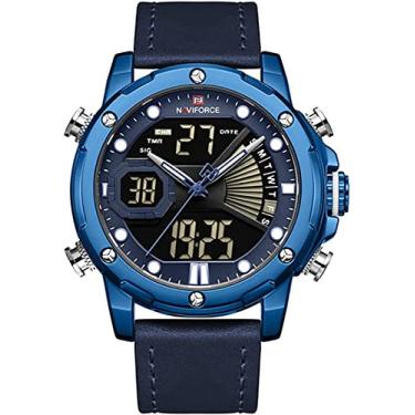 Imagem de Relógio masculino analógico digital militar de quartzo, à prova d'água, luminoso, esportivo, multifuncional, de couro, Azul