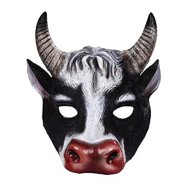 Imagem de Meia máscara de animal de cabeça de vaca para adultos, fantasia de Halloween, máscara de vaca para adultos e crianças, adereços para cosplay