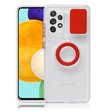 Imagem de Capa de proteção de câmera de lente deslizante para samsung galaxy s22 s21 a12 a32 a22 a52 a53 a72 ultra plus 5g suporte de anel capa de telefone transparente, vermelho, para samsung s21 plus