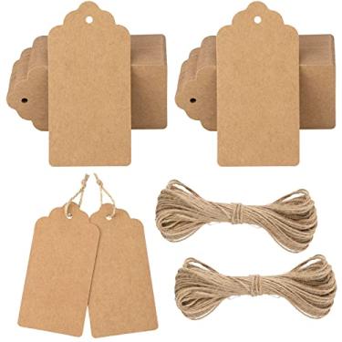 Imagem de 100 PCS Kraft Paper Gift Tags with String Blank Gift Tag Vintage Wedding Favour Hang Tags with 30m Natural Jute Twine Retangle Tags for Crafts & Price Tags Labels