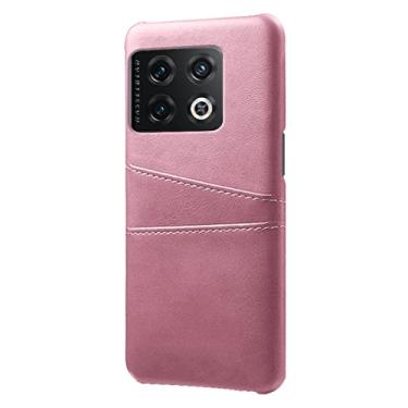 Imagem de DENSUL Capa carteira para One Plus 10 Pro, capa de telefone meio envoltório, slot para cartão traseiro capa protetora de couro ultra fina, rosa