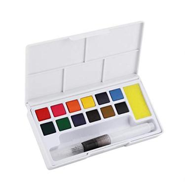 Imagem de Conjunto de pigmentos de cor de água sólida e brilhante, tinta aquarela portátil para esboço infantil (inclui pigmento, pincel de água, paleta e esponja) (12 cores)