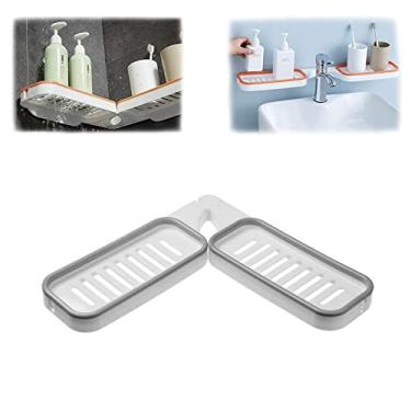 Imagem de Rack de perfuração sem canto de banheiro, suporte giratório de 180 graus, ventosa de parede com ventosa para armazenamento de banheiro, design de orifício de drenagem quadrado - branco cinza