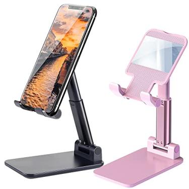 Imagem de Meetuo Suporte de celular com 2 peças, suporte de telefone de altura de ângulo ajustável para mesa, suporte de telefone portátil dobrável para iPhone 14/13/12/Smartphones