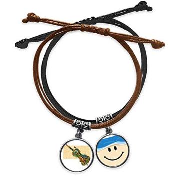 Imagem de DIYthinker Pulseira com pôster de violino Rock Music Festival com corrente de mão e pulseira de couro com rosto sorridente
