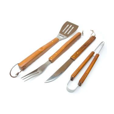 Imagem de Kit de churrasco 4 peças com cabo de madeira