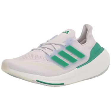 Imagem de adidas Tênis de corrida feminino Ultraboost leve (Ultraboost 23), Matiz branca/verde quadrado/azul amanhecer, 11.5