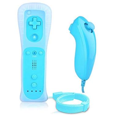 Imagem de Lyyes Wii Remote Controller with Nunchuck, Silicon Case and Strap for Wii U (Blue)