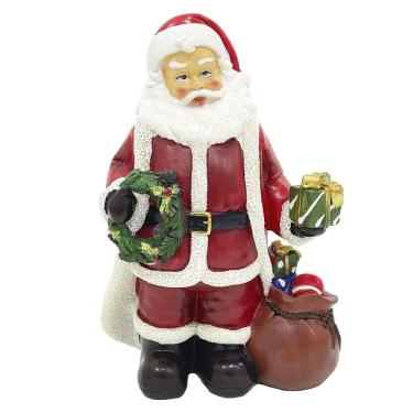 Imagem de Escultura Papai Noel em Resina com Guirlanda e Presente