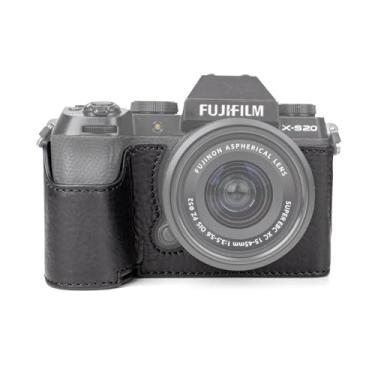 Imagem de MUZIRI KINOKOO Capa Fuji XS20, capa de couro genuíno estilo retrô para Fujifilm Fuji XS20/X-S20 capa protetora inferior da câmera - com design de mão e abertura inferior - preto
