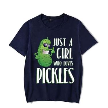Imagem de Linda camiseta feminina estampada Just A Girl Who Loves Pickles, manga curta, gola redonda, casual, verão, Preto, P