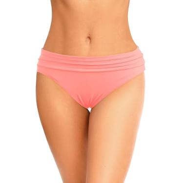 Imagem de Zmart Calcinha de biquíni feminina com cobertura total franzida, controle de barriga, calcinha de banho com babados, franzido, Rosa coral, GG