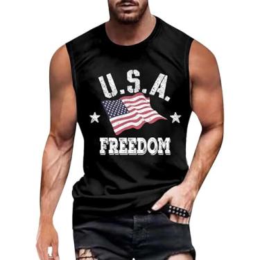 Imagem de Camiseta masculina 4th of July 1776 Muscle Tank Memorial Day Gym sem mangas para treino com bandeira americana, Preto - Bandeira dos EUA e Liberdade, GG