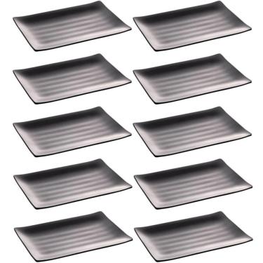 Imagem de Kit 10 Travessas de Melamina para Comida Japonesa Sushi Sashimi Pratos Retangulares Pretos Lyor