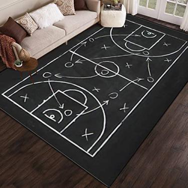 Imagem de PeeNoke Quadro-negro esquema de jogo de quadra de basquete esquema de instrução esportiva tapete de área externo tapete de pátio tapete de jogo moderno antiderrapante decoração de casa sala de estar