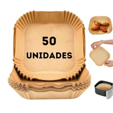 Imagem de Genérico Forma Protetora para AirFryer Papel Quadrada Antiaderente Forro Protetor à Prova De Gordura 20cm Tamanho Universal Compatível com Todas As Fritadeiras AirFryer 50 Peças