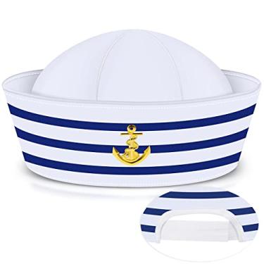 Imagem de Chapéu de marinheiro azul marinho iate chapéu capitão com chapéu de vela branco para acessório de fantasia adulto bebê feminino criança (estilo ajustável)