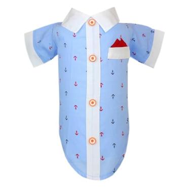Imagem de Parisian Pet Fantasia náutica - Camisa âncora 100% algodão - Roupas de cachorro com mangas - Fantasias azuis e brancas para cães pequenos PP