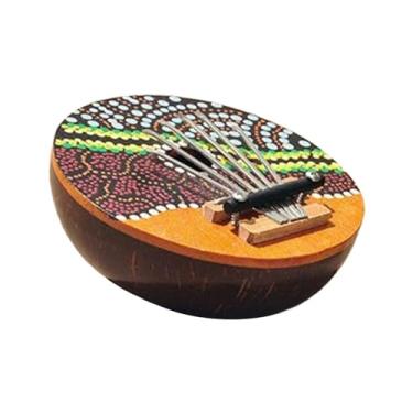 Imagem de Piano de polegar 7 teclas kalimbas portátil mbira padrões requintados pintados à mão piano de dedo instrumento musical para presente iniciantes