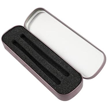 Imagem de Mini Metal Pen Case with Cushion Pocket Hinged Tin Box Fountain Pen Holder for Students Office Women Men Business Travel (Purple)