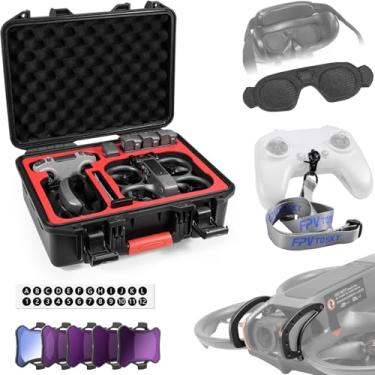 Imagem de FPVtosky Kit de acessórios 6 em 1 Avata 2, capa rígida Avata 2, amortecedor cardan, conjunto de filtros ND, capa contra poeira para óculos 3, cordão de pescoço, adesivo digital de bateria para DJI