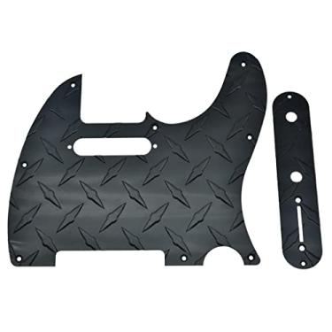 Imagem de KAISH Placa de diamante 8 furos Tele Pickguard com placa de metal diamante placa de controle e parafusos para estilo moderno americano/mexicano Fender Telecaster preto
