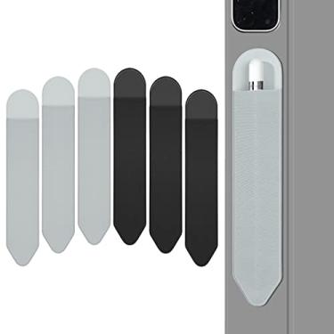 Imagem de XLDLQU Suporte para Apple Pencil, pacote com 6 unidades, durável, elástico para Apple Pencil (1ª e 2ª geração), bolsa adesiva para iPad 8,3/9,7/10,2/10,5/11/12,9 polegadas (cinza preto)