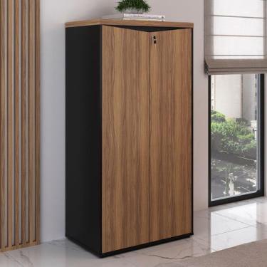 Imagem de Armário para Escritório 2 Portas Nogal/Preto - Artany Móveis, Preto, M
