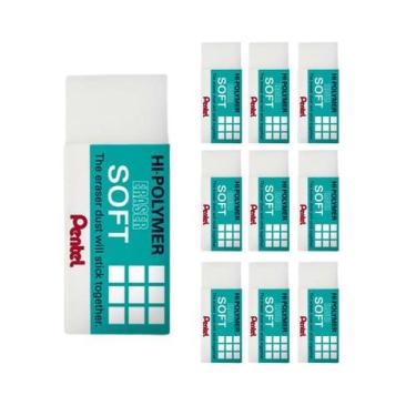 Imagem de Kit 10 Borrachas Pentel Hi-polymer Soft Profissional Pequena, Branco